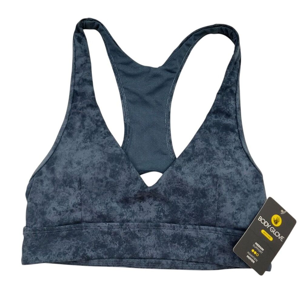 Body Glove Womens Small Navy Adagio Sports Bra Padded Medium Support Active Gym